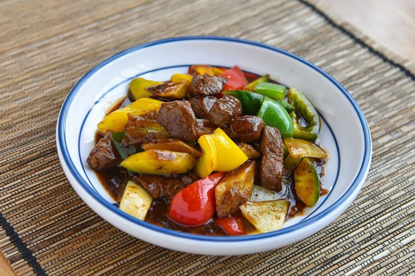 Beef stir-fry with bell peppers and zucchini at AYCE Bar & Wok, an Asian Fusion Restauran in Wind Gap